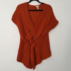 Escio Rust Orange Basketweave Crossover Knit V-Neck Sleeveless Sweater Top L